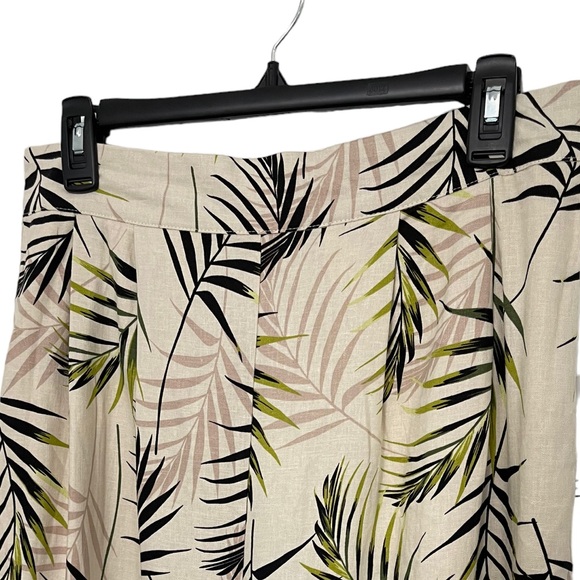 Ophelia Roe Linen Blend Pants Tropical Prints Wide Leg Crop Cream Size L - Picture 2 of 14